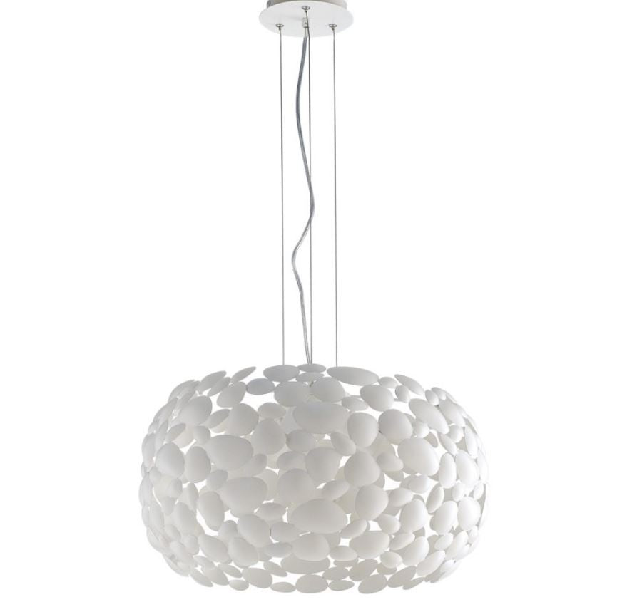 Sospensione D.48cm metallo cromo o bianco forme tondeggianti 3XE27 non incl. DIONISO Sospensione D.48cm metallo cromo o bianco forme tondeggianti 3XE27 non incl. DIONISO